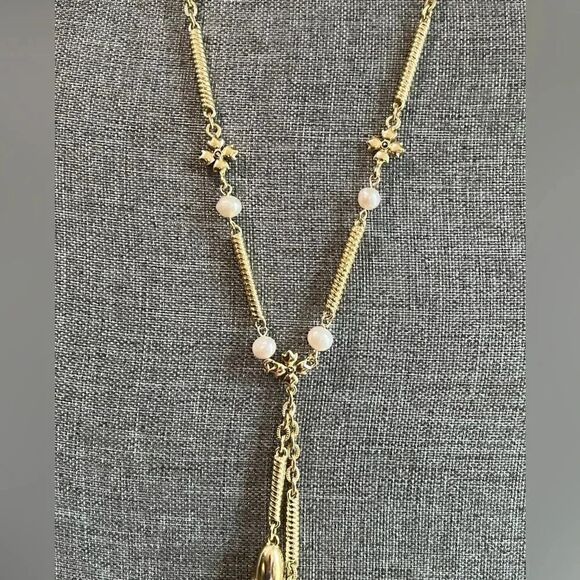 Patricia Nash Gold & Pearls Lariat Y Necklace With 2 Tassels #PNNK - Picture 2 of 6